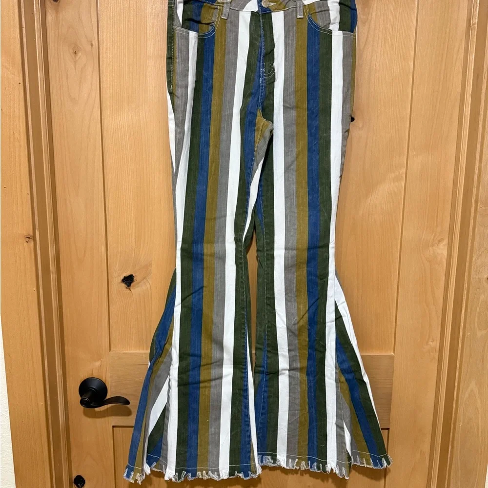 Striped bell bottom Women Jeans - Picture 1 of 2
